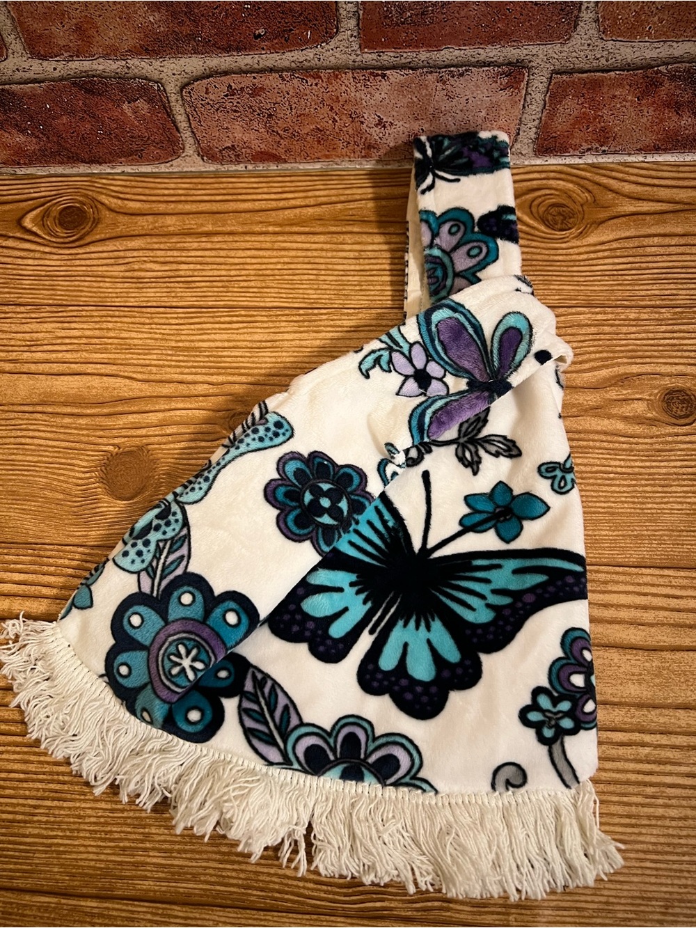 Women’s Teal & Purple Butterfly Fringe Knot Bag  - Handmade